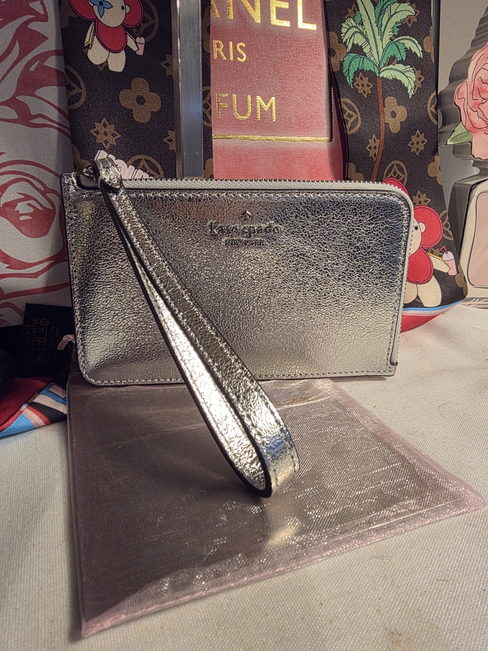 Kate Spade Lucy Metallic Silver  Wristlet